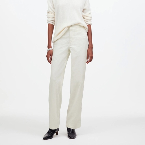 Madewell The Emmett Wide-Leg Corduroy Welt Pocket winter white size 26 NWT NS291 - Picture 1 of 14